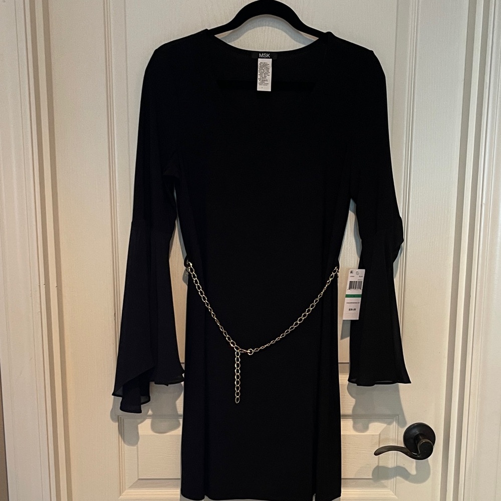 MSK Black Long Sleeve Dress with Chain Accent